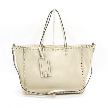 VALENTINO ホワイト ロックスタッド ショッパー ミディアム トートバッグ兼ショルダーバッグ AA44758 152893742