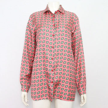 Etro Pink Green Print Detail Silk Women's Shirt aa44829 152898217