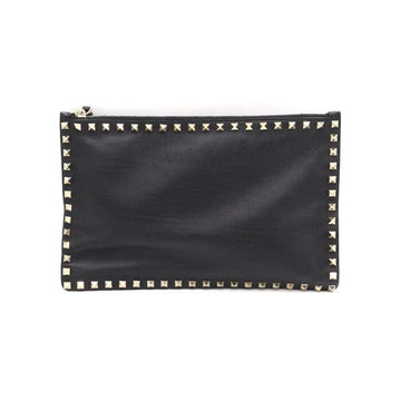 VALENTINO ブラックレザーのロックスタッズ女性用クラッチバッグ aa45078 152892965