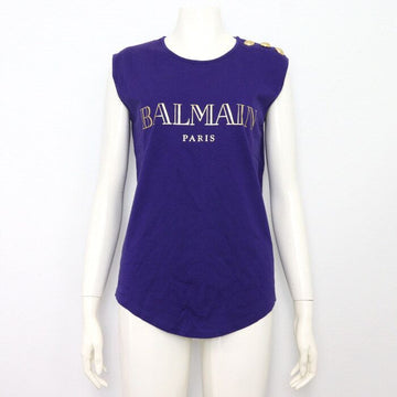 BALMAIN パープル ゴールドボタン ノースリーブ レディース Tシャツ 152898393