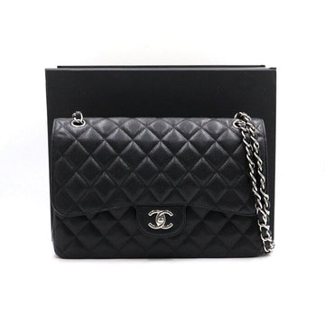CHANEL Schwarze Caviar Classic Large Shoulder Bag mit Silberkette 58600 152893041