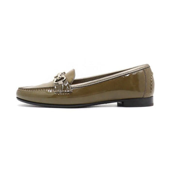 SALVATORE FERRAGAMO カキ色のペイテントガンチーニシルバー女性ローファー 29097 152896539