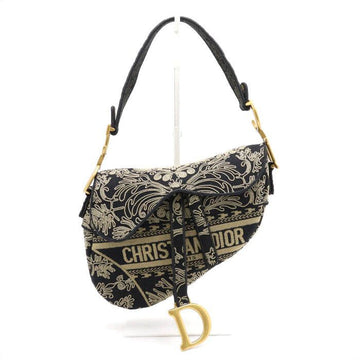 DIOR Schwarze und beige ornamentale Cornelli-Effekt gestickte Satteltasche 152892961