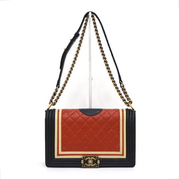 CHANEL Black Lambskin Boy Large Flap Gold Chain Shoulder Bag A92193 152892998