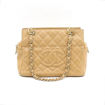 CHANEL Caviar Beiger Gepolsterter Matelassé CC Stich Metallgold Chain Tote Bag A18004 152892886