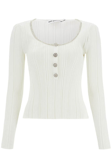 Self-Portrait Knit Top with Crystals Embellishment 251632DTO000007-WHITE 120197792