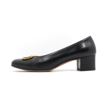 Salvatore Ferragamo Black Leather Gold Buckle Women's Shoes DB46321 152897962