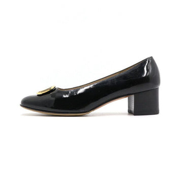 Salvatore Ferragamo Black Patent Leather Gold Buckle Women's Shoes 73982 152896530