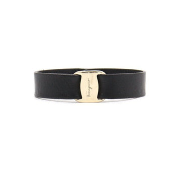 Salvatore Ferragamo Women's Gancini Logo Black Leather Bracelet 34 2801 152896467
