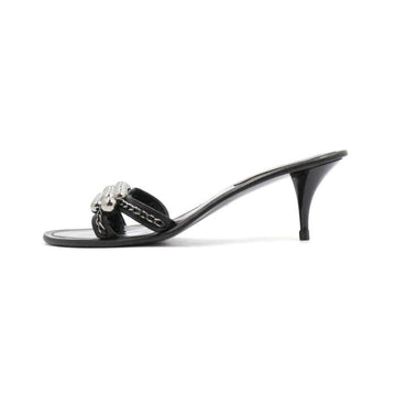 CHANEL Schwarze Ledersandalen mit CC-Logo und Kettenperlen Damen aa45547 152897629