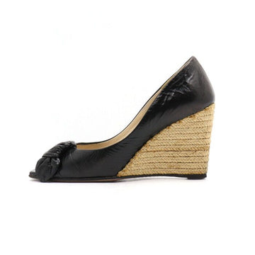 Prada Black Leather Knot Detail Open Toe Women Wedge Heel Sandals aa46219 152897929