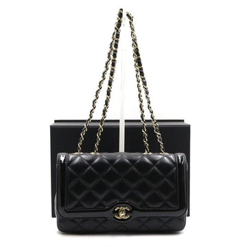 CHANEL CC AS5049 24 Saison Schultertasche aus schwarzem Kalbsleder mit CC-Kette aa46502 152893154
