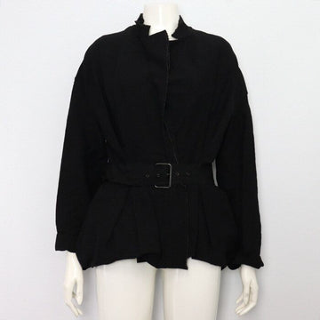 LANVIN Schwarze Kragen-gürtelte Knopf Damenjacke aa46458 152898453