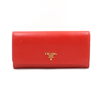 Prada Red Gold Metal Logo Saffiano Flap Wallet 1MH132 152895867