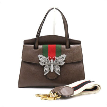 Gucci Brown Leather Crystal Butterfly Top Handle Flap Tote Bag and Shoulder Bag Crossbody 505342 152892883