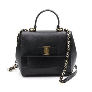 SALVATORE FERRAGAMO 21 F570 ブラック サフィアーノ ケリー スモール ゴールドロゴ トートバッグ 兼 チェーン ショルダーバッグ aa46743 152892778