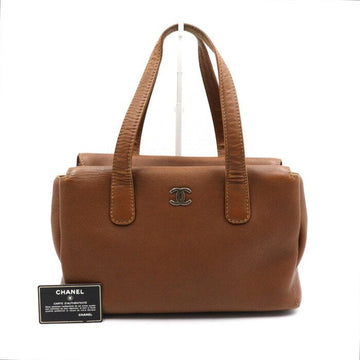 CHANEL Brown Leather Silver-Tone CC Tote and Shoulder Bag 46719 152893017