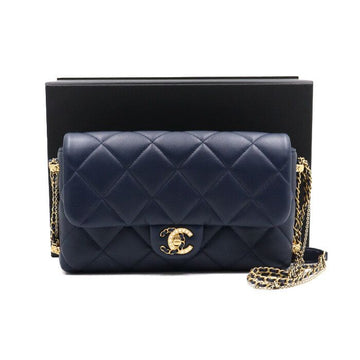 CHANEL Halb CC Schultertasche aus Lammleder in Marineblau AS2563 152892769