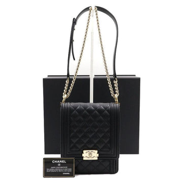 CHANEL Black Caviar Boy Flap Shoulder Bag with Gold Chain 0130 152892520