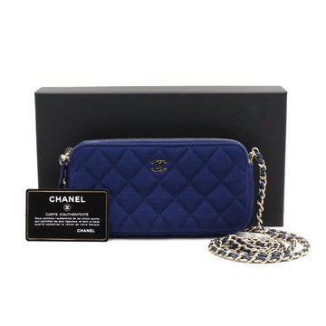 CHANEL Navy Canvas Double Zip WOC Classic Gold Chain Mini Crossbody Bag A82527 152892890