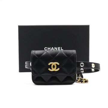 CHANEL Black Lambskin Gold-tone CC Chain Waist Bag Flap Belt Bag Crossbody AA47398 152892891