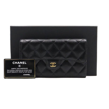 CHANEL ブラックキャビア ゴールド CC クラシック フラップ レディース 長財布 A31506 152895132