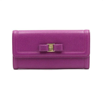 SALVATORE FERRAGAMO 22 D154 パープルレザー バラリボン フラップ レディース 長財布 aa47613 152895451