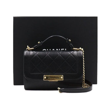 CHANEL ブラックカーフスキンラベルクリックスモールトップハンドルゴールドチェーンショルダーバッグ兼クロスバッグ A93701 152892696