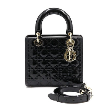 DIOR M0565OWCB ブラック パテント レディ ミディアム カナージュ トートバッグ兼ショルダーバッグ aa47954 152893080