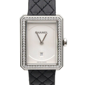 CHANEL H6402 Boyfriend Medium Bezel Diamond Weiß Zifferblatt Lederband Quarz Damenuhr 47565 152888485
