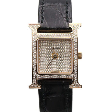 Hermes Gold Cased Pave Diamond Small 25mm Leather Band Watch for Unisex AA48055 152888526