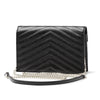 SAINT LAURENT Envelope Chain Schultertasche mit Silberdetails 695108 BOW02 1000 Schwarz 127030478 [P]