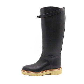 Hermes Black Leather Kelly Buckle Honey Women's Long Boots H232065ZG02375 152896523