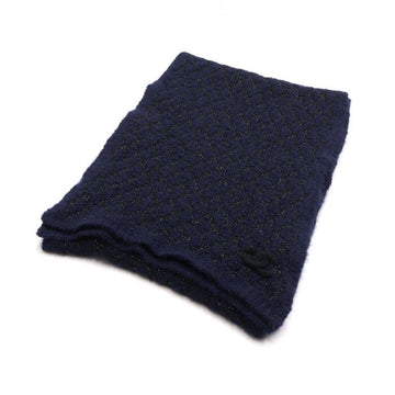 CHANEL Cashmere Silk Blend Navy Quilted Giant CC Logo Women's Scarf aa48679 152898233