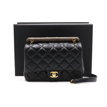 CHANEL ブラックラムスキン CCウッドハンドル ゴールドチェーン トートバッグ兼ショルダーバッグ クロスバッグ AA48734 152892758