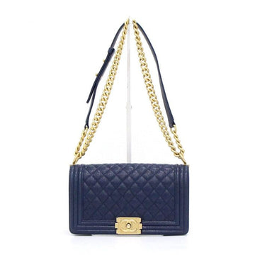 CHANEL ボーイシャネル キャビア ミディアム フラップ ゴールドチェーン ショルダーバッグ A67086 152892507