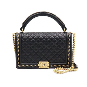 CHANEL Black Lambskin Boy Large Around Chain Top Handle Tote Bag with Gold Chain Shoulder Bag A94811 152892566
