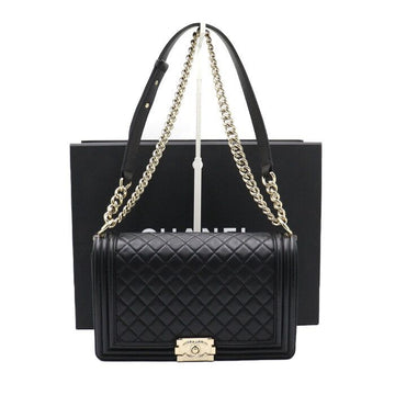 CHANEL Black Lambskin Boy Large Flap Gold Chain Shoulder Bag A92193 152892552