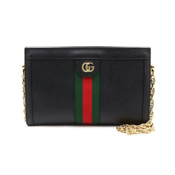 GUCCI Schwarze Leder Ophidia Schultertasche mit goldener Kette aa49152 152892699