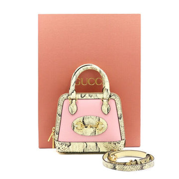 GUCCI ピンクパイソンホースビット1955ミニトップハンドルバッグトートバッグ兼クロスバッグ 640716 152892954