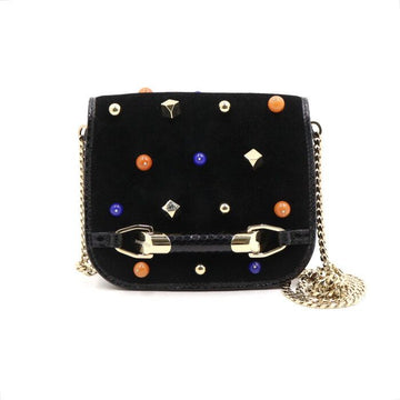 JIMMY CHOO スタッズパッチ ブラックスエード フラップ ゴールドチェーン ショルダーバッグ及びクロスボディバッグ aa49554 152892505