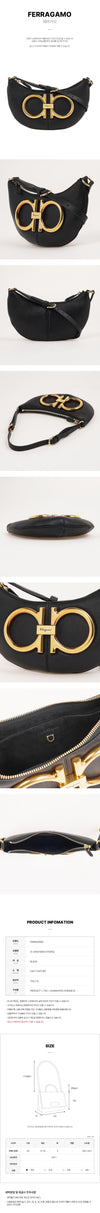 SALVATORE FERRAGAMO 21 2936 NERO 0759922 Damen Maxi Double Gancini Schultertasche 76551597 [P]