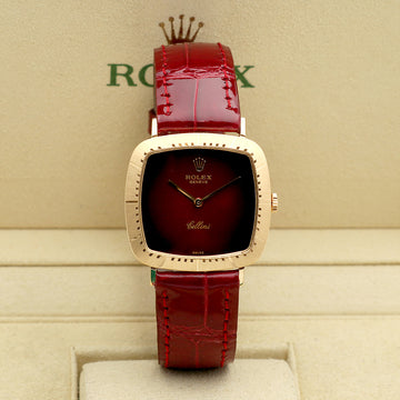 Rolex Cellini Cellini 4084 Men's Leather Watch Gold Burgundy Red Ombre Manual 1990 146917162