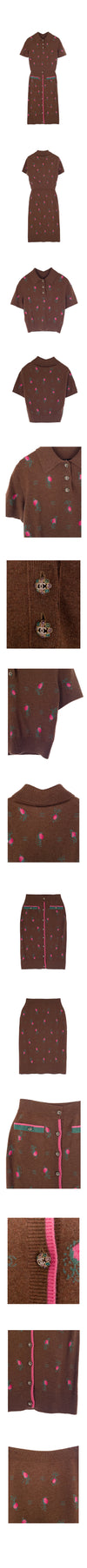 CHANEL 22K Kaschmir Polo-Strickjacke & Rock SET 34 Braun 5ET0010 123085619 [P]