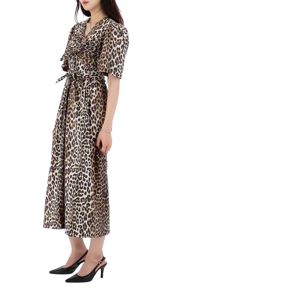 Ganni Leopard Tie Strap Midi Dress 25FW W0373 943 138333187