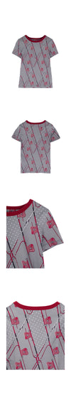 HERMES Klickklack Kurzarm Baumwoll-T-Shirt 34 Grau/Rot 5HA0359 131395005 [P]