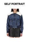 SELF-PORTRAIT Strickkragen Jeansjacke RS25818JBL BLAU 157871164 [P]
