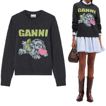 Ganni Puppy Logo Crew Neck Sweater k2597 252 150669328