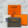 Hermes Kelly Pocket Compact Wallet Etoupe Gold 156519222 [P]