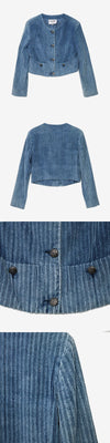 CHANEL Cotton Velvet Jacket Blue 38 162889369 [P]